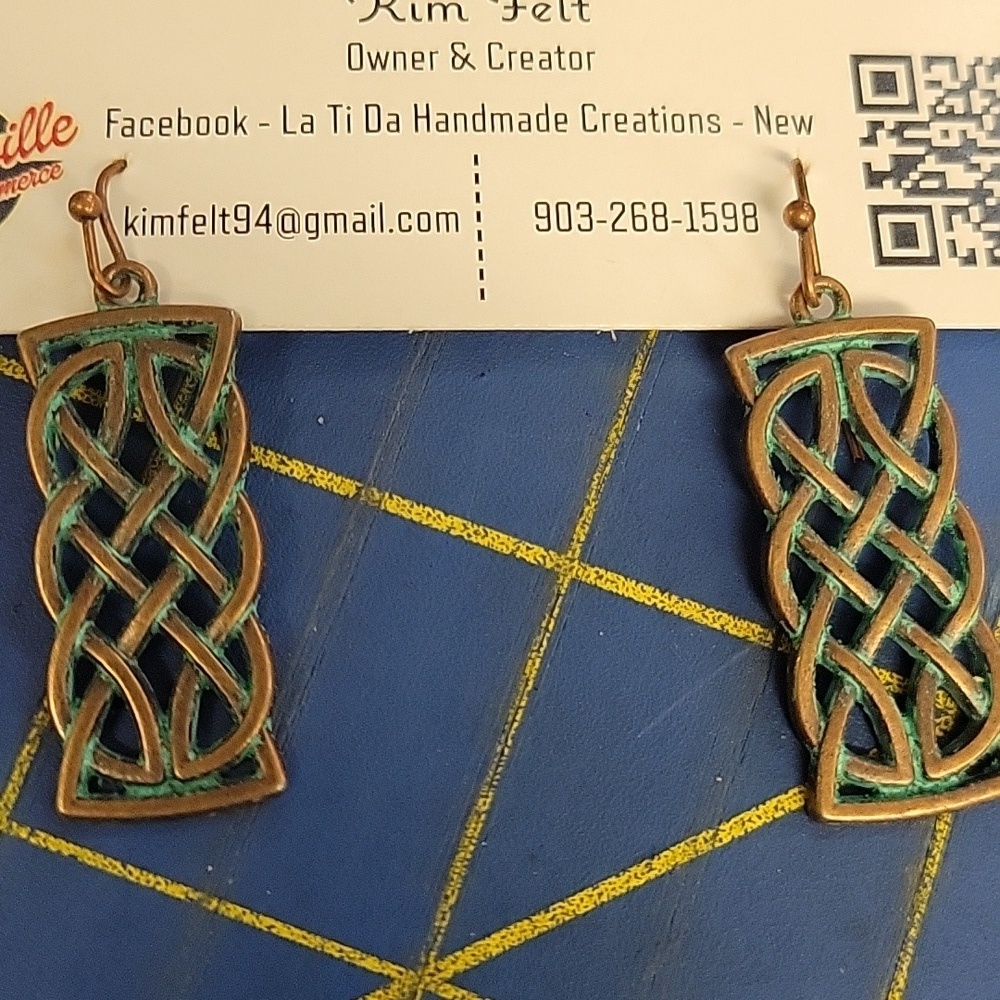 Turquoise Aged Copper Rectangle Earrings